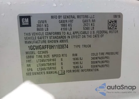 2017 Chevrolet Express 2500 Work Van from USA, damaged, VIN 1GCWGAFF8H1103874